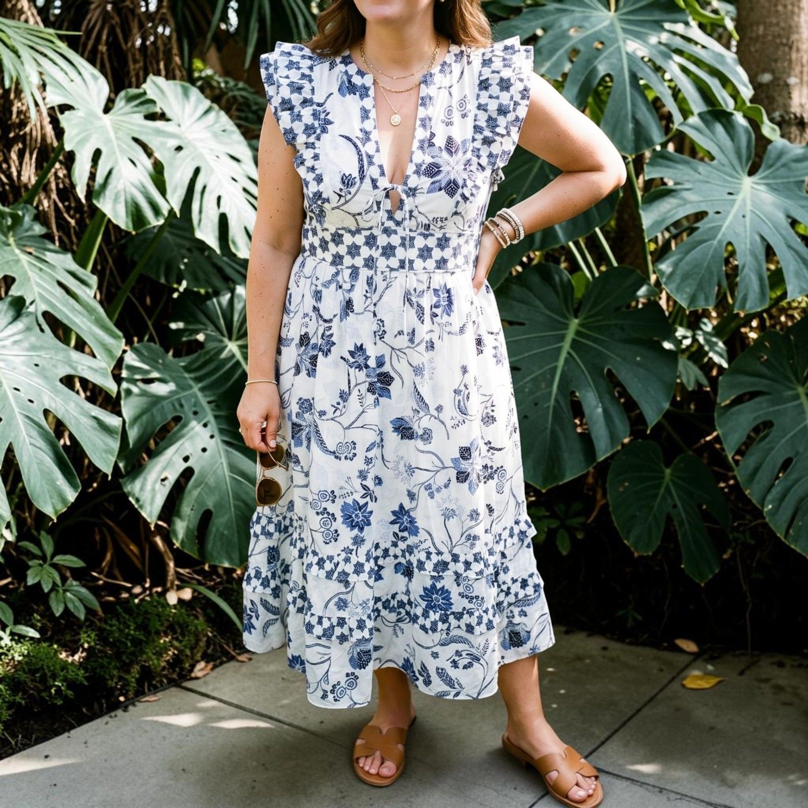 Mint Velvet Cottage Coastal Cowgirl Prairie Boho Cottage Ruffle Tier Midi Dress